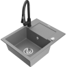 Mexen Enzo 1-bowl granite sink with drainer and Elia kitchen tap, grey - 6506-71-670101-70