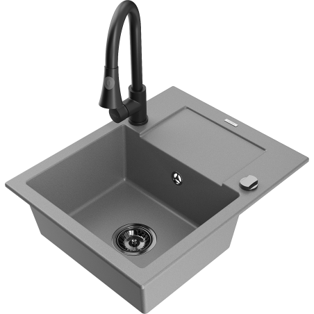 Mexen Enzo évier de cuisine en granit 1 bac avec égouttoir et robinet de cuisine Elia, gris - 6506-71-670101-70-B