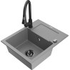 Mexen Enzo 1-bowl granite sink with drainer and Elia kitchen tap, grey - 6506-71-670101-70-B