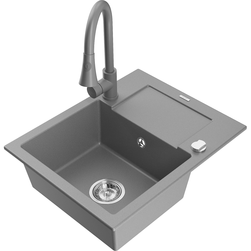 Mexen Enzo fregadero de granito de 1 seno con escurridor y grifo de cocina Elia, gris - 6506-71-670101-71