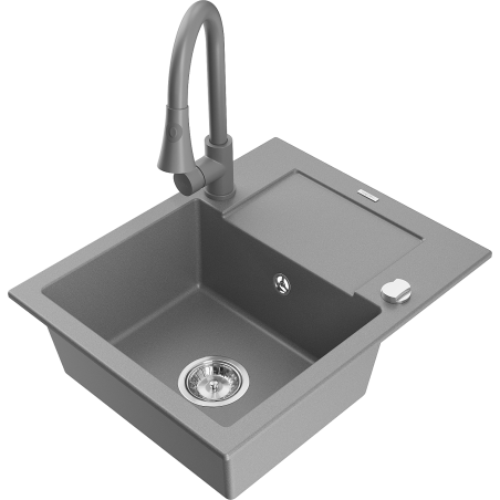 Mexen Enzo fregadero de granito de 1 seno con escurridor y grifo de cocina Elia, gris - 6506-71-670101-71