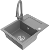 Mexen Enzo fregadero de granito de 1 seno con escurridor y grifo de cocina Elia, gris - 6506-71-670101-71
