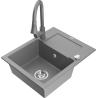 Mexen Enzo granite sink 1-bowl with drainer and Elia kitchen tap, grey - 6506-71-670101-71