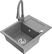 Mexen Enzo 1-chamber granite sink with drainer and Elia kitchen faucet, gray - 6506-71-670101-71