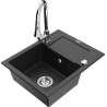 Mexen Enzo granite kitchen sink 1-bowl with drainer and Elia kitchen tap, black/silver metallic - 6506-73-670101-00