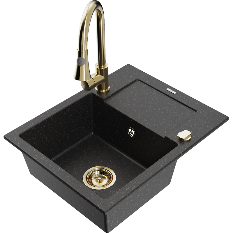 Mexen Enzo granitdiskho 1-kammare med avrinning och köksblandare Elia, svart/silver metallic - 6506-73-670101-50