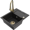 Mexen Enzo fregadero de granito de 1 cubeta con escurridor y grifo de cocina Elia, negro/plateado metálico - 6506-73-670101-50
