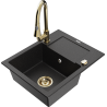 Mexen Enzo Granitspüle 1-Becken mit Abtropffläche und Küchenarmatur Elia, schwarz/silber metallic - 6506-73-670101-50