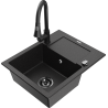 Mexen Enzo 1-bowl granite kitchen sink with drainer and Elia kitchen mixer, black/silver metallic - 6506-73-670101-70-B
