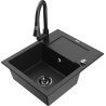 Mexen Enzo fregadero de granito de 1 seno con escurridor y grifo de cocina Elia, negro/metálico plateado - 6506-73-670101-70-B