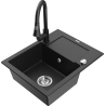 Mexen Enzo évier en granit 1 cuve avec égouttoir et robinet de cuisine Elia, noir/argent métallique - 6506-73-670101-70