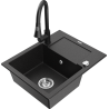 Mexen Enzo granite 1-bowl kitchen sink with drainer and Elia kitchen tap, black/silver metallic - 6506-73-670101-70