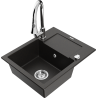Mexen Enzo 1-bowl granite sink with drainer and Elia kitchen tap, black/gold metallic - 6506-75-670101-00