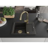 Mexen Enzo Granitspüle 1-Becken mit Abtropffläche und Küchenarmatur Elia, schwarz/gold metallic - 6506-75-670101-50
