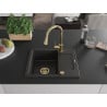 Mexen Enzo Granitspüle 1-beckig mit Abtropffläche und Küchenarmatur Elia, schwarz/gold metallic - 6506-75-670101-50