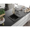 Mexen Enzo fregadero de granito 1-cubeta con escurridor y grifo de cocina Elia, negro/oro metálico - 6506-75-670101-50-B
