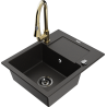 Mexen Enzo fregadero de granito 1-cubeta con escurridor y grifo de cocina Elia, negro/oro metálico - 6506-75-670101-50-B