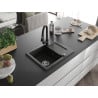 Mexen Enzo 1-Bowl Granite Sink with Drainer and Elia Kitchen Faucet, Black/Gold Metallic - 6506-75-670101-70