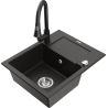 Mexen Enzo 1-Bowl Granite Sink with Drainer and Elia Kitchen Faucet, Black/Gold Metallic - 6506-75-670101-70