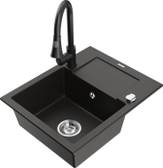 Mexen Enzo 1-Bowl Granite Sink with Drainer and Elia Kitchen Faucet, Black/Gold Metallic - 6506-75-670101-70