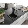 Mexen Enzo lavello in granito a 1 vasca con scolapiatti e rubinetto da cucina Elia, nero/oro metallizzato - 6506-75-670101-70-B
