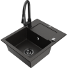 Mexen Enzo fregadero de granito de 1 seno con escurridor y grifo de cocina Elia, negro/dorado metálico - 6506-75-670101-70-B