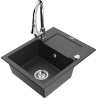 Mexen Enzo 1-bowl granite sink with drainer and Elia kitchen tap, black speckled - 6506-76-670101-00