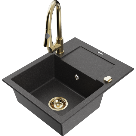 Mexen Enzo Granit-Spullsteen mat enger Schoss an enger Kichenkran Elia, schwaarz gesprenkelt - 6506-76-670101-50