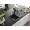 Mexen Enzo fregadero de granito de 1 compartimento con escurridor y grifo de cocina Elia, negro moteado - 6506-76-670101-70