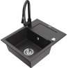 Mexen Enzo fregadero de granito de 1 seno con escurridor y grifo de cocina Elia, negro moteado - 6506-76-670101-70