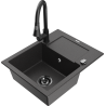 Mexen Enzo granite sink 1-bowl with drainer and Elia kitchen tap, black speckled - 6506-76-670101-70-B