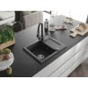 Mexen Enzo lavello in granito a 1 vasca con scolapiatti e rubinetto da cucina Elia, nero maculato - 6506-76-670101-76