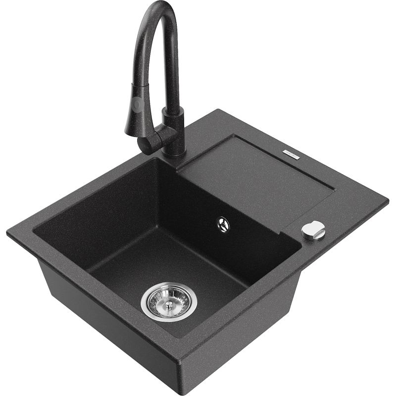 Mexen Enzo granitdiskho med 1 fack och avrinning samt köksblandare Elia, svart spräcklig - 6506-76-670101-76