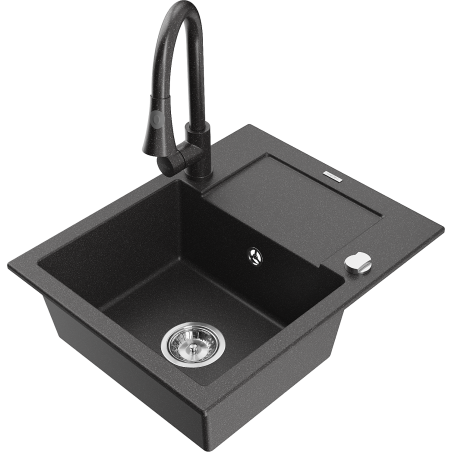Mexen Enzo fregadero de granito de 1 cubeta con escurridor y grifo de cocina Elia, negro moteado - 6506-76-670101-76