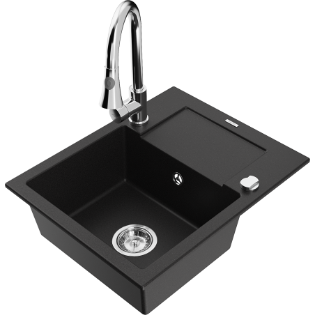 Mexen Enzo lavello da cucina in granito con 1 vasca e sgocciolatoio e miscelatore da cucina Elia, nero - 6506-77-670101-00