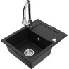Mexen Enzo granite sink 1-bowl with drainer and Elia kitchen tap, black - 6506-77-670101-00