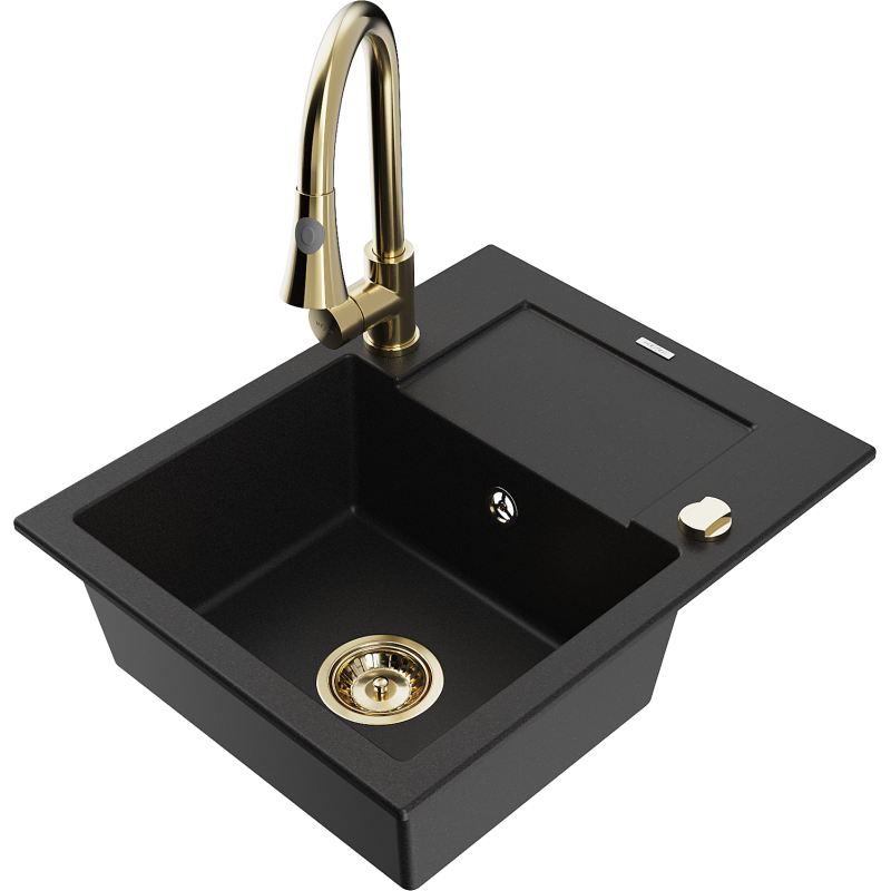 Mexen Enzo fregadero de granito de 1 seno con escurridor y grifo de cocina Elia, negro - 6506-77-670101-50