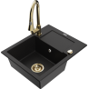 Mexen Enzo fregadero de granito de 1 seno con escurridor y grifo de cocina Elia, negro - 6506-77-670101-50