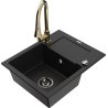 Mexen Enzo granite kitchen sink single-bowl with drainer and Elia kitchen tap, black - 6506-77-670101-50-B