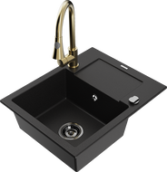 Mexen Enzo fregadero de granito de 1 seno con escurridor y grifo de cocina Elia, negro - 6506-77-670101-50-B