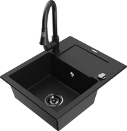 Mexen Enzo 1-bowl granite sink with drainer and Elia kitchen tap, black - 6506-77-670101-70-B