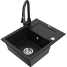 Mexen Enzo granite sink 1-bowl with drainer and Elia kitchen tap, black - 6506-77-670101-70