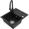 Mexen Enzo lavello in granito a 1 vasca con sgocciolatoio e miscelatore da cucina Elia, nero - 6506-77-670101-70