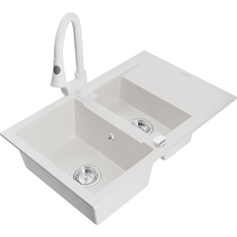 Mexen Gaspar Graniittinen 1,5-altainen tiskiallas valutusalueella ja Elia-keittiöhanalla, valkoinen - 6507-20-670101-20