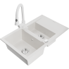 Mexen Gaspar fregadero de granito de 1,5 senos con escurridor y grifo de cocina Elia, blanco - 6507-20-670101-20
