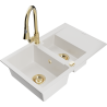 Mexen Gaspar 1.5-bowl granite sink with drainer and Elia kitchen tap, white - 6507-20-670101-50