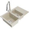 Mexen Gaspar 1.5-bowl granite sink with drainer and Elia kitchen tap, beige - 6507-69-670101-00