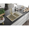 Mexen Gaspar Granitspüle 1,5 Becken mit Abtropffläche und Küchenarmatur Elia, beige - 6507-69-670101-50