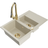 Mexen Gaspar 1.5-bowl granite sink with drainer and Elia kitchen tap, beige - 6507-69-670101-50