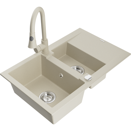 Mexen Gaspar 1,5 kammar diskho i granit med avrinning och köksblandare Elia, beige - 6507-69-670101-69